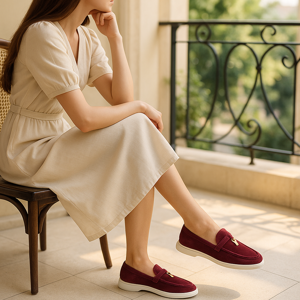Mocassin Rouge Daim Femme