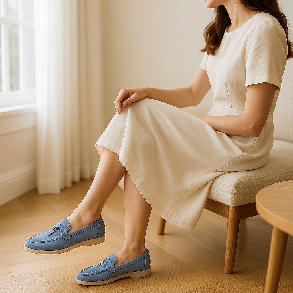 Mocassin Daim Bleu Femme